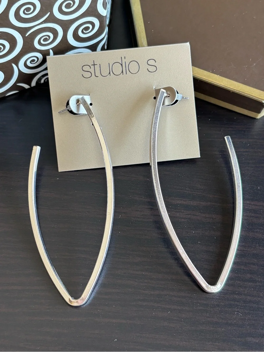 Statement Silver Tone Open V Hoop Earrings